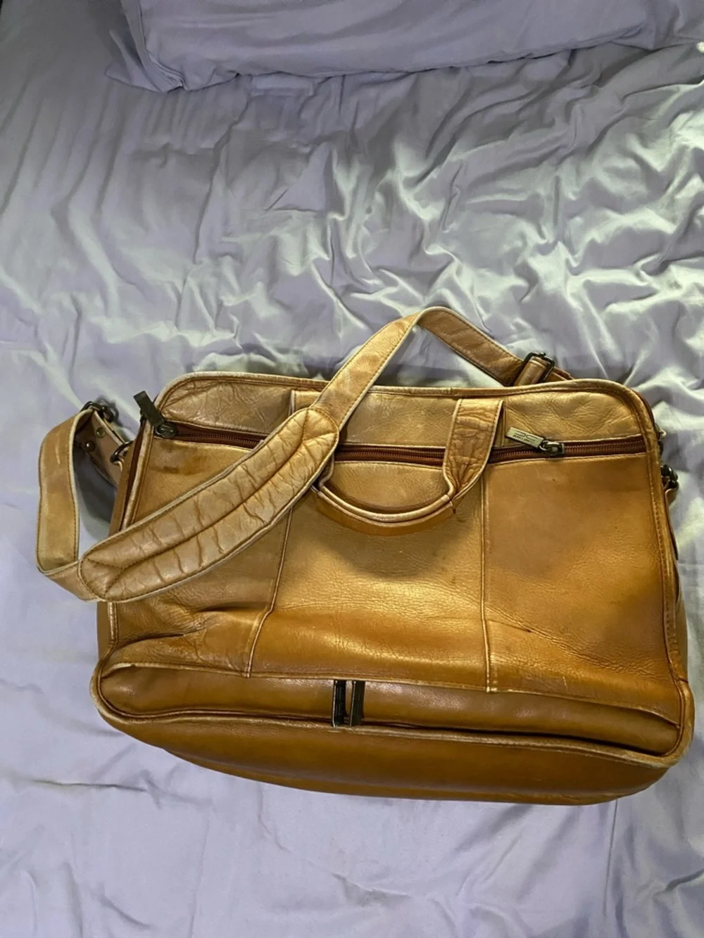 Vintage ClaireChase Tan Leather Laptop Briefcase - Professional Messenger Bag